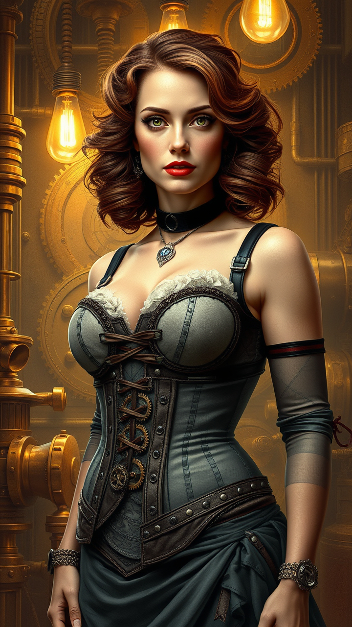 steampunk dress with gears and leather accents