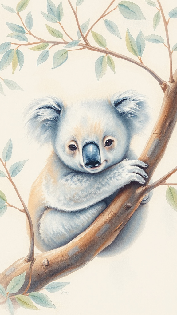 Pastel drawing of a gentle koala