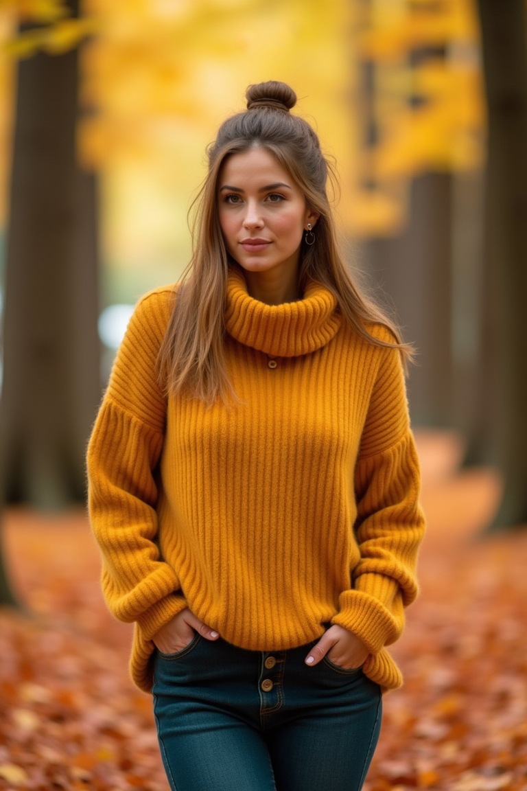 Free CC0 image. No attribution required as the image is in the public domain. A woman walks through a vibrant autumn forest.