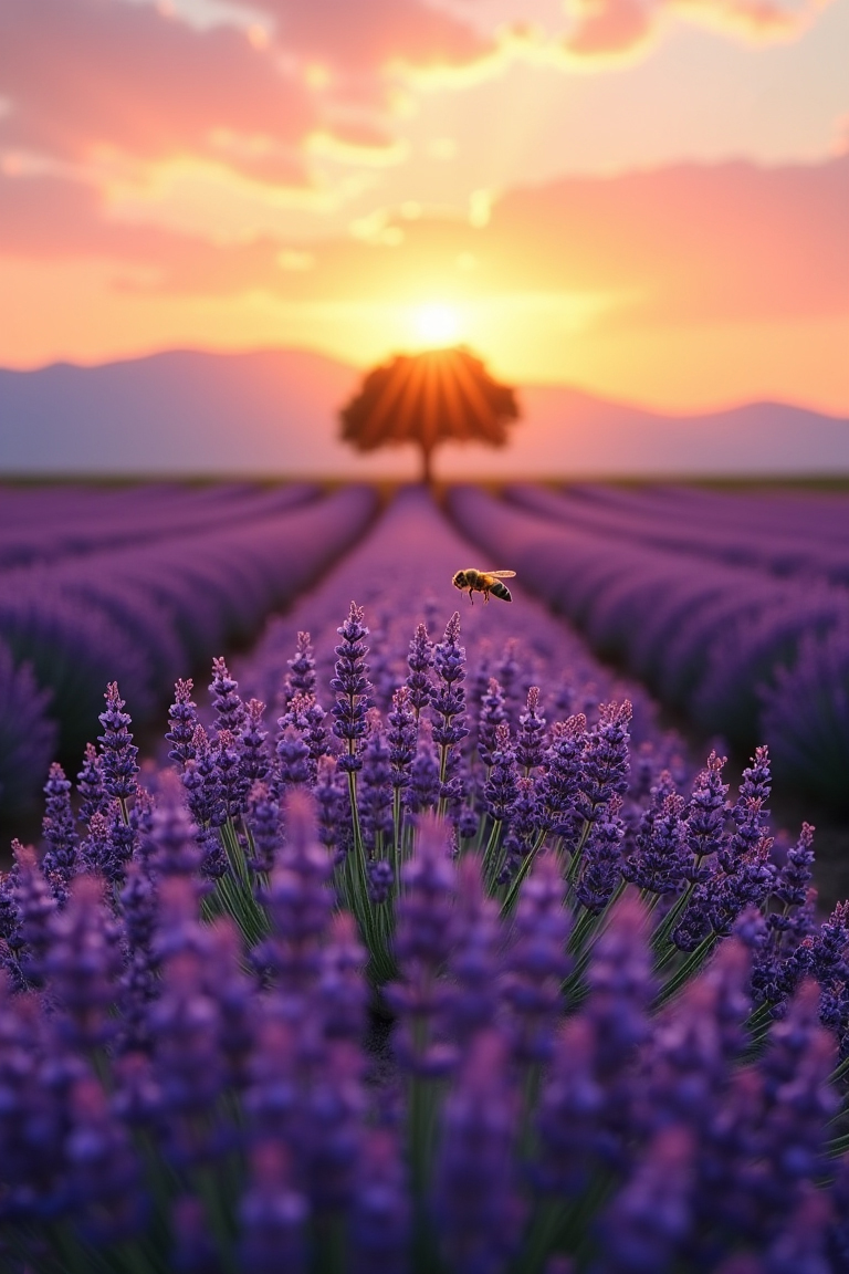 Lavender Field at Sunset. CC0 image free for personal or commercial use.