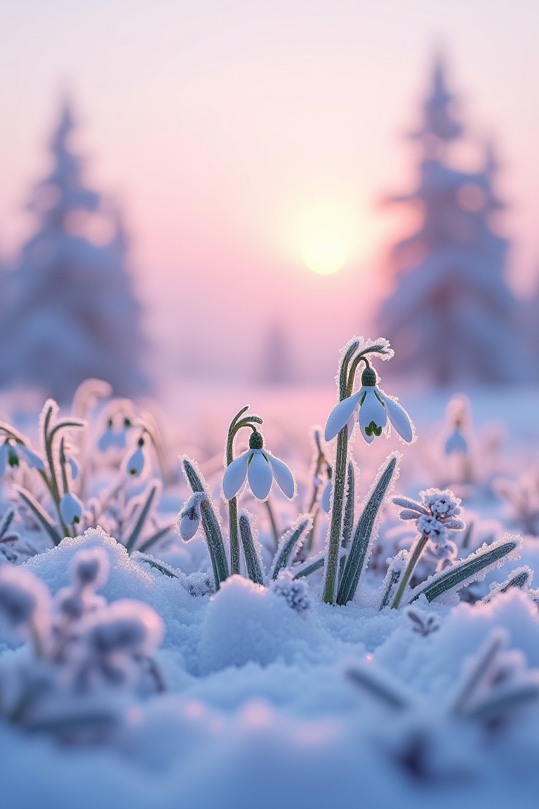 Snowy Landscape at Dawn. Public domain CC0 image.