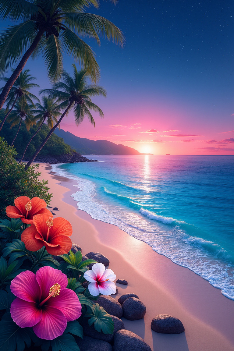 CC0 art image. Tropical Beach at Twilight.